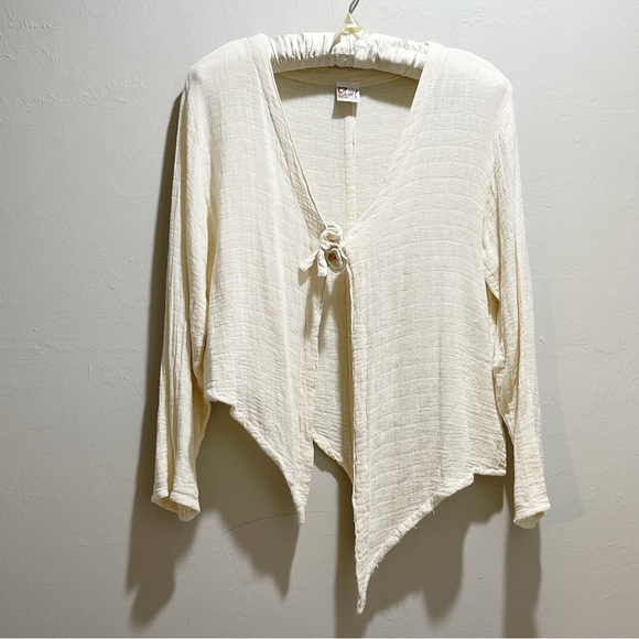 OH MY GAUZE! Women’s Ivory Jacket Cardigan Tie Front Asymmetric Hem Size S/M